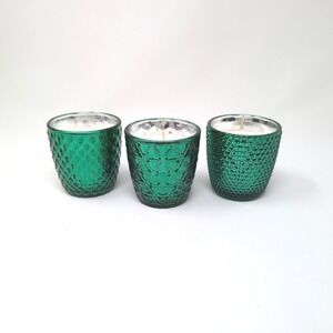 HomeWorx by Slatkin Co 4 oz Festive Glass‎ Candles Frozen Balsam Set of 3 Green